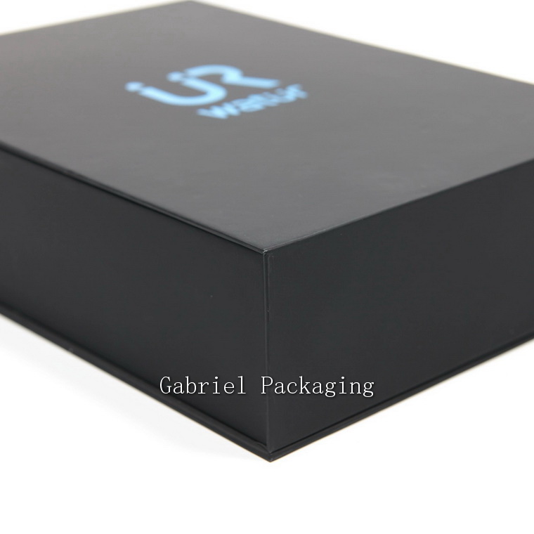 High-End Quality Matte Black Luxury Design Gift Box  with Custom Blue Foil Logo