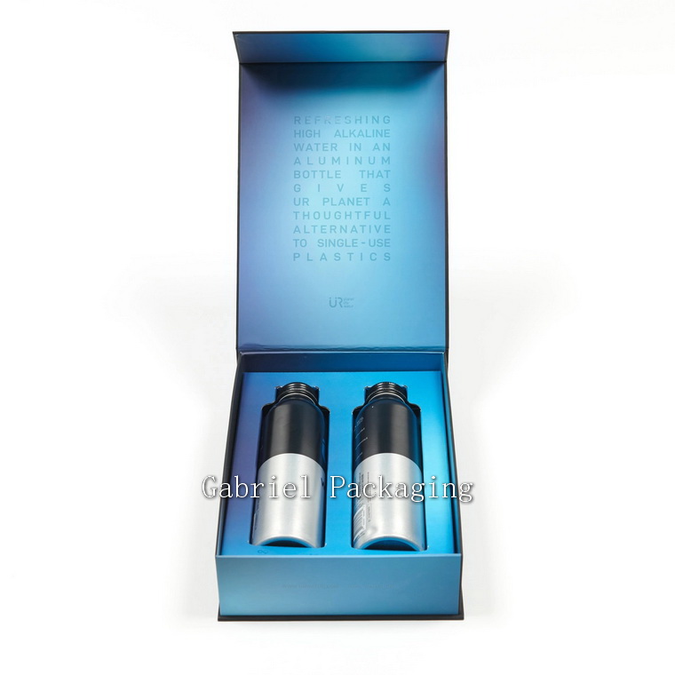 High-End Quality Matte Black Luxury Design Gift Box  with Custom Blue Foil Logo